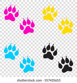 Animal Tracks sign. CMYK icons on transparent background. Cyan, magenta, yellow, key, black.