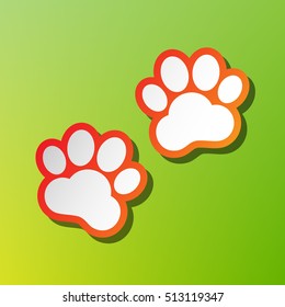 Animal Tracks sign. Contrast icon with reddish stroke on green backgound.