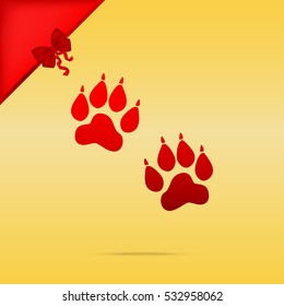 Animal Tracks sign. Cristmas design red icon on gold background.