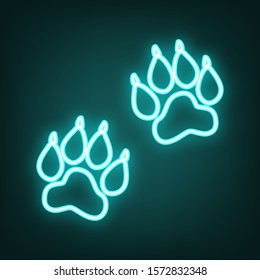 Animal Tracks sign. Cyan neon icon in the dark. Bluring. Luminescence. Illustration.