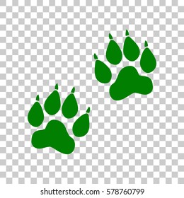 Animal Tracks sign. Dark green icon on transparent background.
