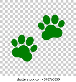 Animal Tracks sign. Dark green icon on transparent background.