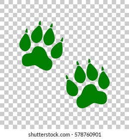 Animal Tracks sign. Dark green icon on transparent background.