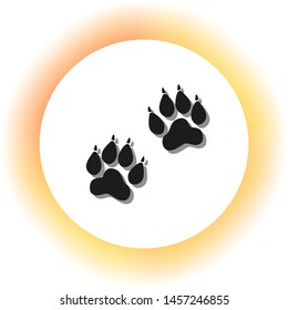 Animal Tracks sign. Dark icon with shadow on the glowing circle button. Illustration.
