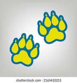 Animal Tracks sign. Icon in colors of Ukraine flag (yellow, blue) at gray Background. Illustration.