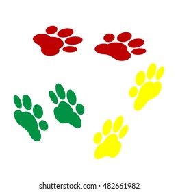 Animal Tracks sign. Isometric style of red, green and yellow icon.