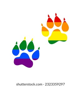Animal Tracks sign. Rainbow gay LGBT rights colored Icon at white Background. Illustration.