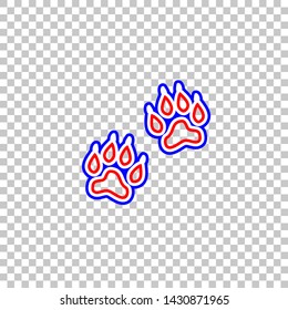 Animal Tracks sign. Red, white and contour icon at transparent background. Illustration.