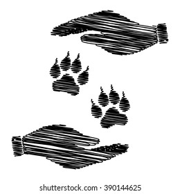 Animal Tracks sign. Save or protect symbol by hands with scribble effect.