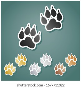 Animal Tracks sign  Set metallic Icons and gray  gold  silver   bronze gradient and white contour   shadow at viridan background  Illustration 