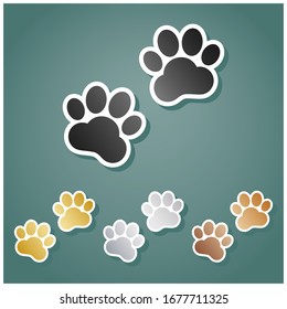 Animal Tracks sign  Set metallic Icons and gray  gold  silver   bronze gradient and white contour   shadow at viridan background  Illustration 
