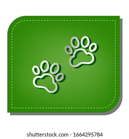 Animal Tracks sign  Silver gradient line icon and dark green shadow at ecological patched green leaf  Illustration 