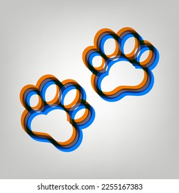 Animal Tracks sign. Stroked Icon in orange, azure and old lavender Colors at gray Background. Illustration.
