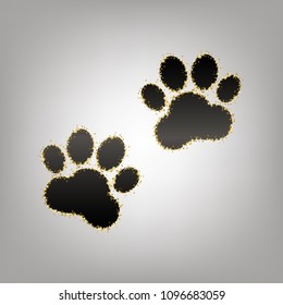 Animal Tracks sign. Vector. Blackish icon with golden stars at grayish background.