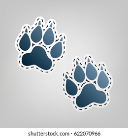 Animal Tracks sign. Vector. Blue icon with outline for cutting out at gray background.