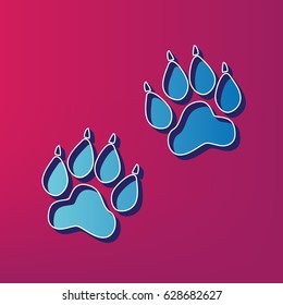 Animal Tracks sign. Vector. Blue 3d printed icon on magenta background.