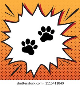 Animal Tracks sign. Vector. Comics style icon on pop-art background.