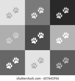 Animal Tracks sign. Vector. Grayscale version of Popart-style icon.