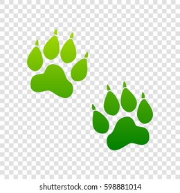 Animal Tracks sign. Vector. Green gradient icon on transparent background.