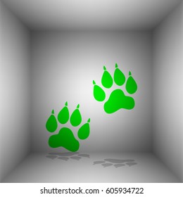 Animal Tracks sign. Vector. Green icon with shadow in the room.