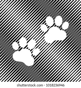 Animal Tracks sign. Vector. Icon. Hole in moire background.