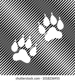 Animal Tracks sign. Vector. Icon. Hole in moire background.