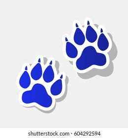 Animal Tracks sign. Vector. New year bluish icon with outside stroke and gray shadow on light gray background.