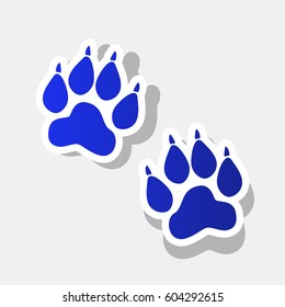 Animal Tracks sign. Vector. New year bluish icon with outside stroke and gray shadow on light gray background.