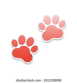 Animal Tracks sign. Vector. Reddish icon with white and gray shadow on white background. Isolated.