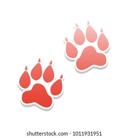 Animal Tracks sign. Vector. Reddish icon with white and gray shadow on white background. Isolated.
