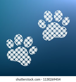 Animal Tracks sign. Vector. White textured icon at lapis lazuli gradient background.