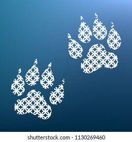 Animal Tracks sign. Vector. White textured icon at lapis lazuli gradient background.