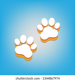 Animal Tracks sign. Vector. White icon with 3d warm-colored gradient body at sky blue background.