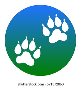 Animal Tracks sign. Vector. White icon in bluish circle on white background. Isolated.
