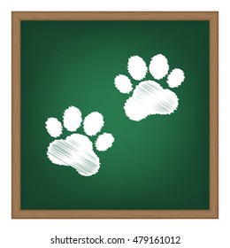 Animal Tracks sign. White chalk effect on green school board.