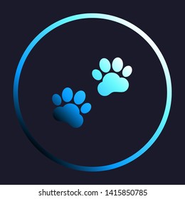 Animal Tracks sign. White, cyan and blue gradient icon as round button in white shell at dark blue background. Illustration.