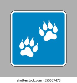 Animal Tracks sign. White icon on blue sign as background.