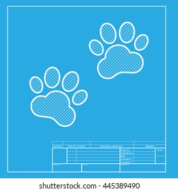Animal Tracks sign. White section of icon on blueprint template.