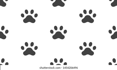 Animal tracks vector seamless pattern with flat icons. Black white color pet paw texture. Dog, cat footprint background, abstract foot print silhouette wallpaper for veterinary clinic.