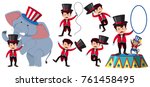 Animal trainer in the circus with elephant and monkey illustration
