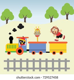animal train,kids t shirt design,vector cartoon