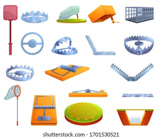 Animal Trap Icons Set. Cartoon Set Of Animal Trap Vector Icons For Web Design