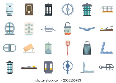 Animal trap icons set. Flat set of animal trap vector icons isolated on white background