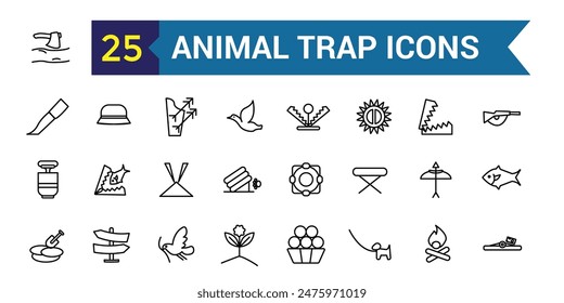 Animal trap icons set. Outline set of animal trap vector icons for ui design. Outline icon collection. Editable stroke.