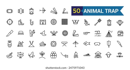 Animal trap icons set. Outline set of animal trap vector icons for ui design. Outline icon collection. Editable stroke.