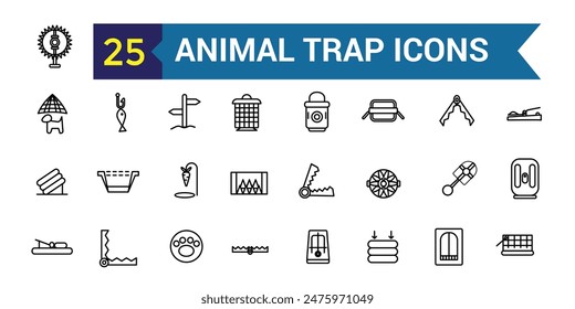 Animal trap icons set. Outline set of animal trap vector icons for ui design. Outline icon collection. Editable stroke.