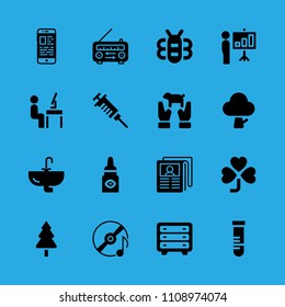 animal, tree, clover, bee, syringe, tree, sink, workspace and newspaper vector icon. Simple icons set