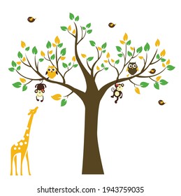 animal tree kids room decoration vector