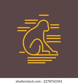 animal tree primate ape monkey alone sit sunset line minimal modern logo design design