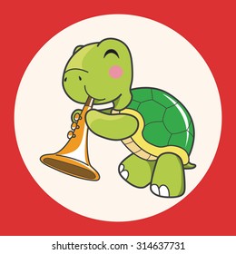 animal turtle playing instrument cartoon theme elements